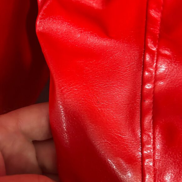 Vintage 90s Y2K Does 60s Womans Red Vinyl Jacket Lined Pockets Mod Go Go - Picture 16 of 16